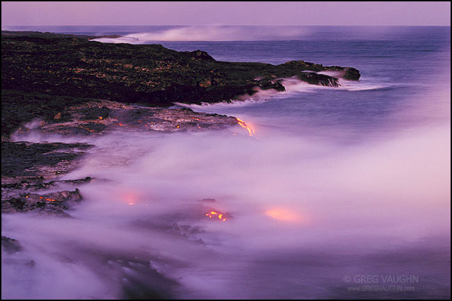 Lava from the Pu'u O'o eruption flowing into the ocean.